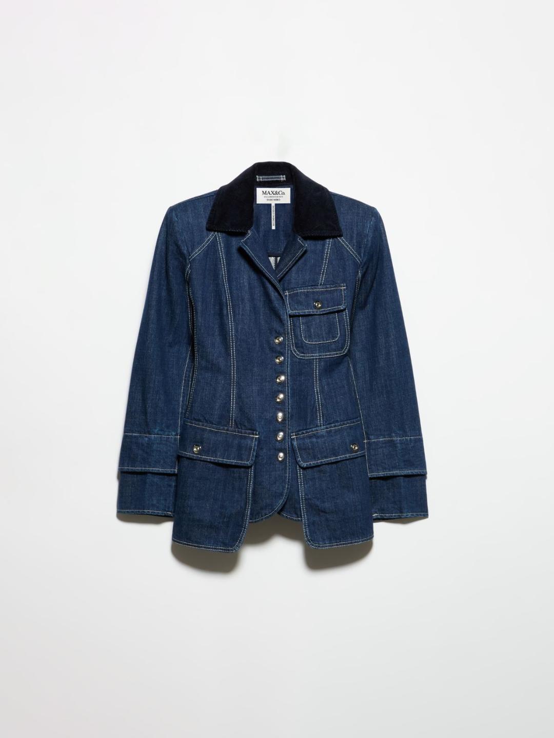 Giacca in denim Sami Miró &Co.llaboration | Max&Co Giacca in denim blu notte Sami Miró &Co.llaboration con colletto in velluto a coste, bottoni a pressione e doppi polsi. | Max&Co