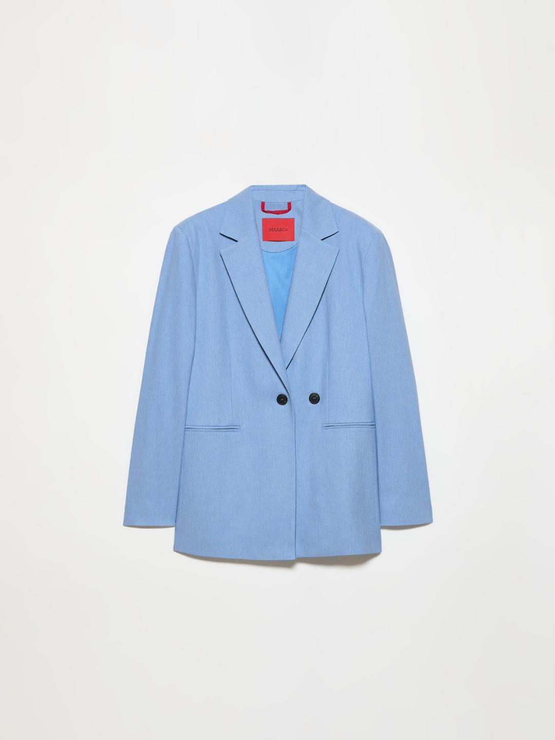 Wrap-back blazer in gabardine | Max&Co Blazer avio in gabardine con pannelli incrociati sul retro e taglio dritto a un petto e mezzo. | Max&Co