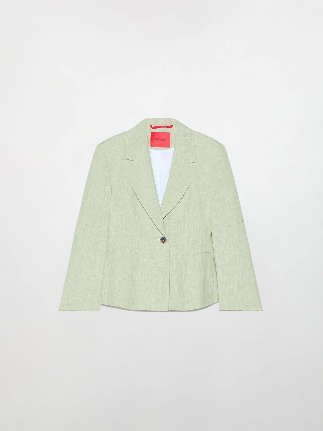 Blazer in blend di lino | Max&Co Blazer monopetto verde in blend di lino fiammato con un bottone e revers a lancia, ideale per outfit estivi eleganti. | Max&Co