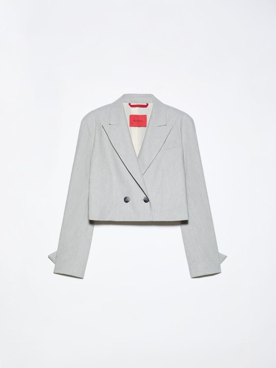 Cropped blazer in gabardine | Max&Co Cropped blazer doppiopetto grigio melange in gabardine di cotone e lana stretch con pieghe e revers a lancia. | Max&Co