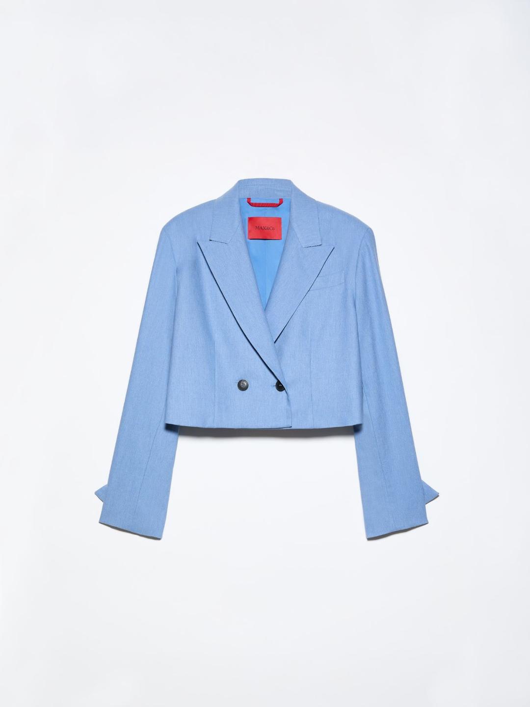 Cropped blazer in gabardine | Max&Co Cropped blazer doppiopetto avio in gabardine di cotone e lana stretch con revers a lancia e dettaglio pieghe sul retro. | Max&Co