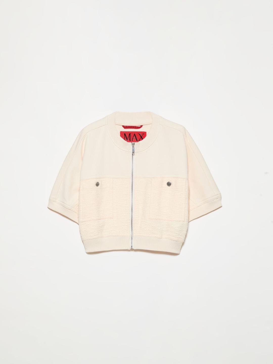 Giacca in felpa e stuoia | Max&Co Giacca cropped oversize color latte con maniche a kimono, tasche applicate e chiusura zip, realizzata in felpa di cotone e tessuto a stuoia. | Max&Co