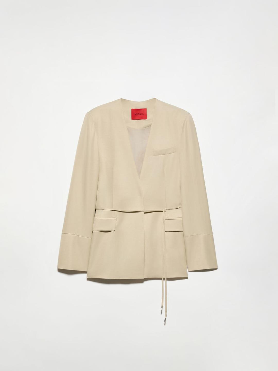 Blazer monopetto con cintura | Max&Co Blazer monopetto beige in viscosa e lino con cintura da annodare, scollo a V profondo e tasche a pattina. | Max&Co