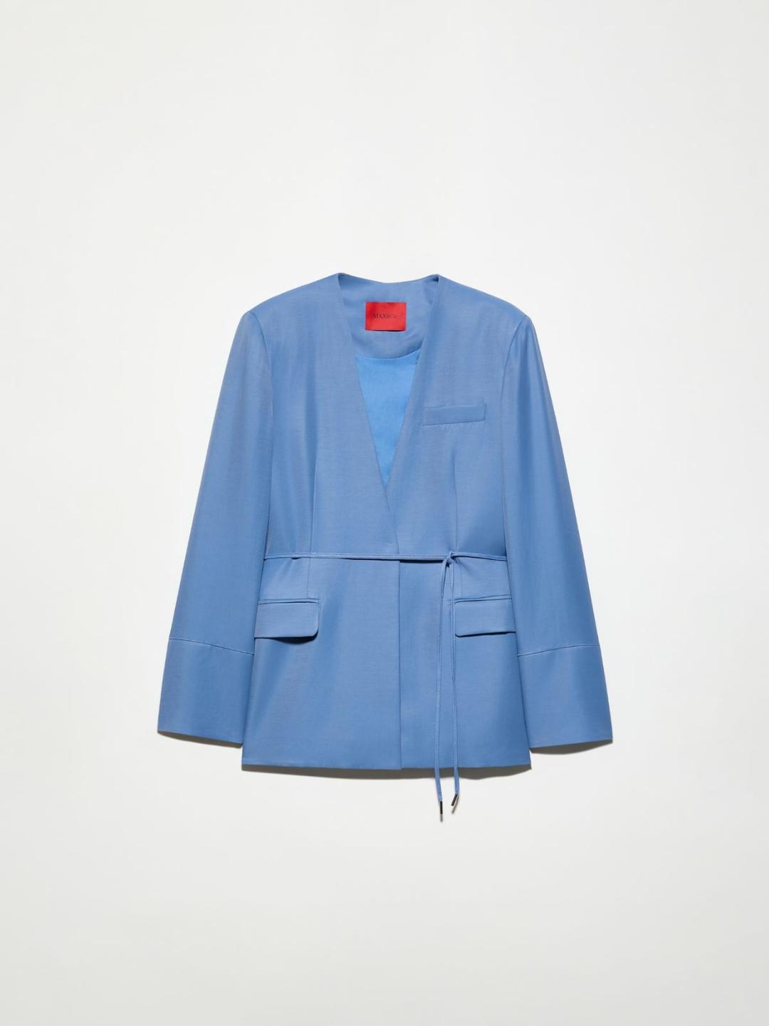 Blazer monopetto con cintura | Max&Co Blazer monopetto avio in viscosa e lino con cintura da annodare in vita e tasche a pattina. | Max&Co