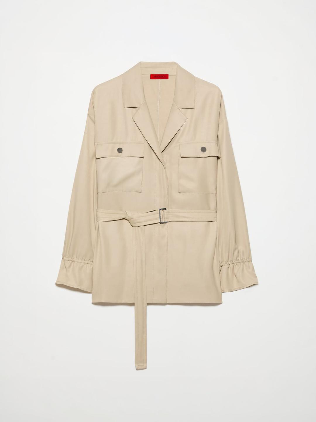Giacca camicia con cintura | Max&Co Giacca camicia beige in viscosa e lino con cintura coordinata, collo bowling, spalle scese e polsi a corolla con elastici interni. | Max&Co