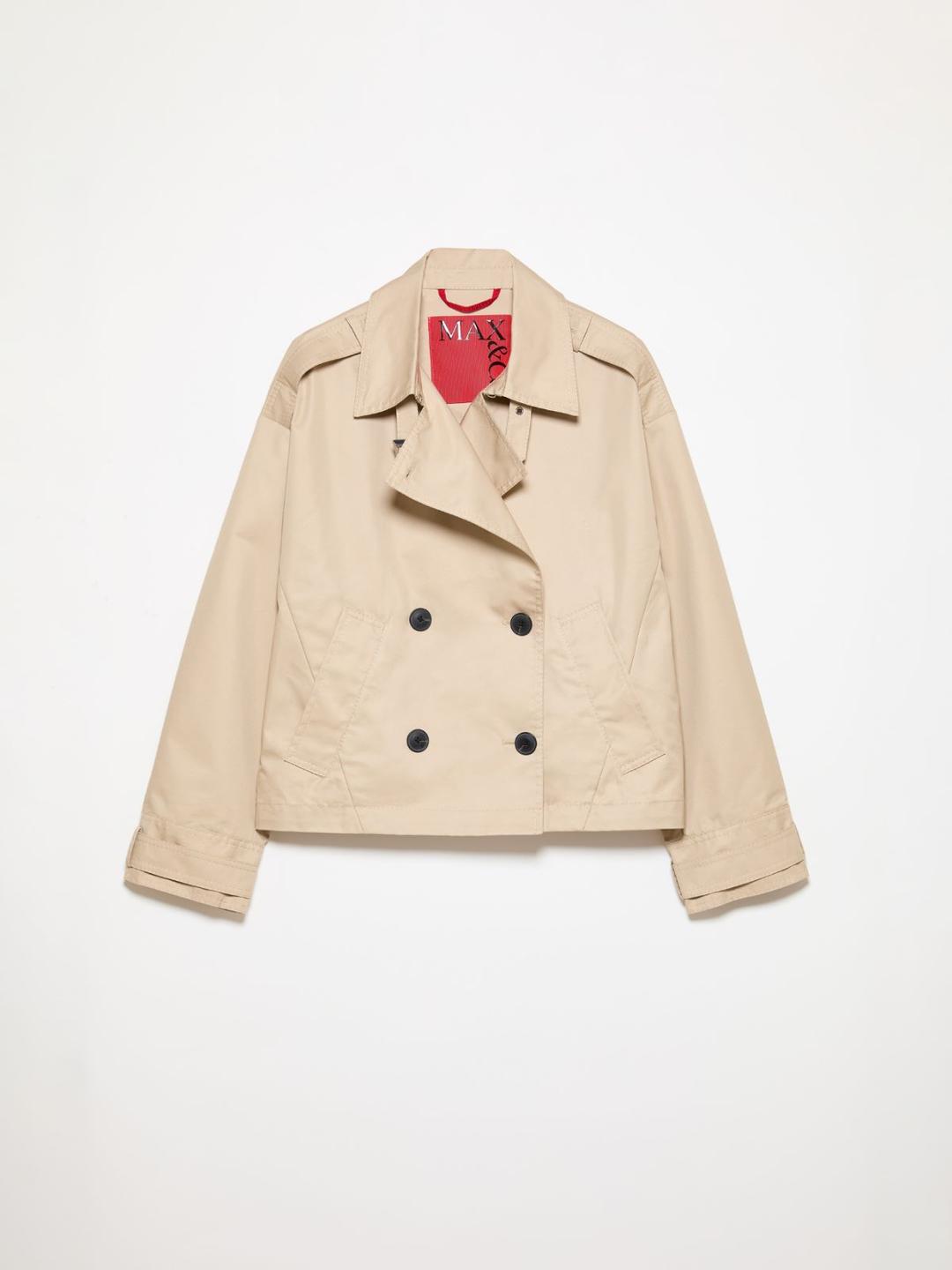 Cropped trench in gabardine | Max&Co Cropped trench in gabardine color kaki, versione corta del classico impermeabile, con taglio doppiopetto, collo a camicia, alamari sulle spalle e cinturini ai polsi. | Max&Co