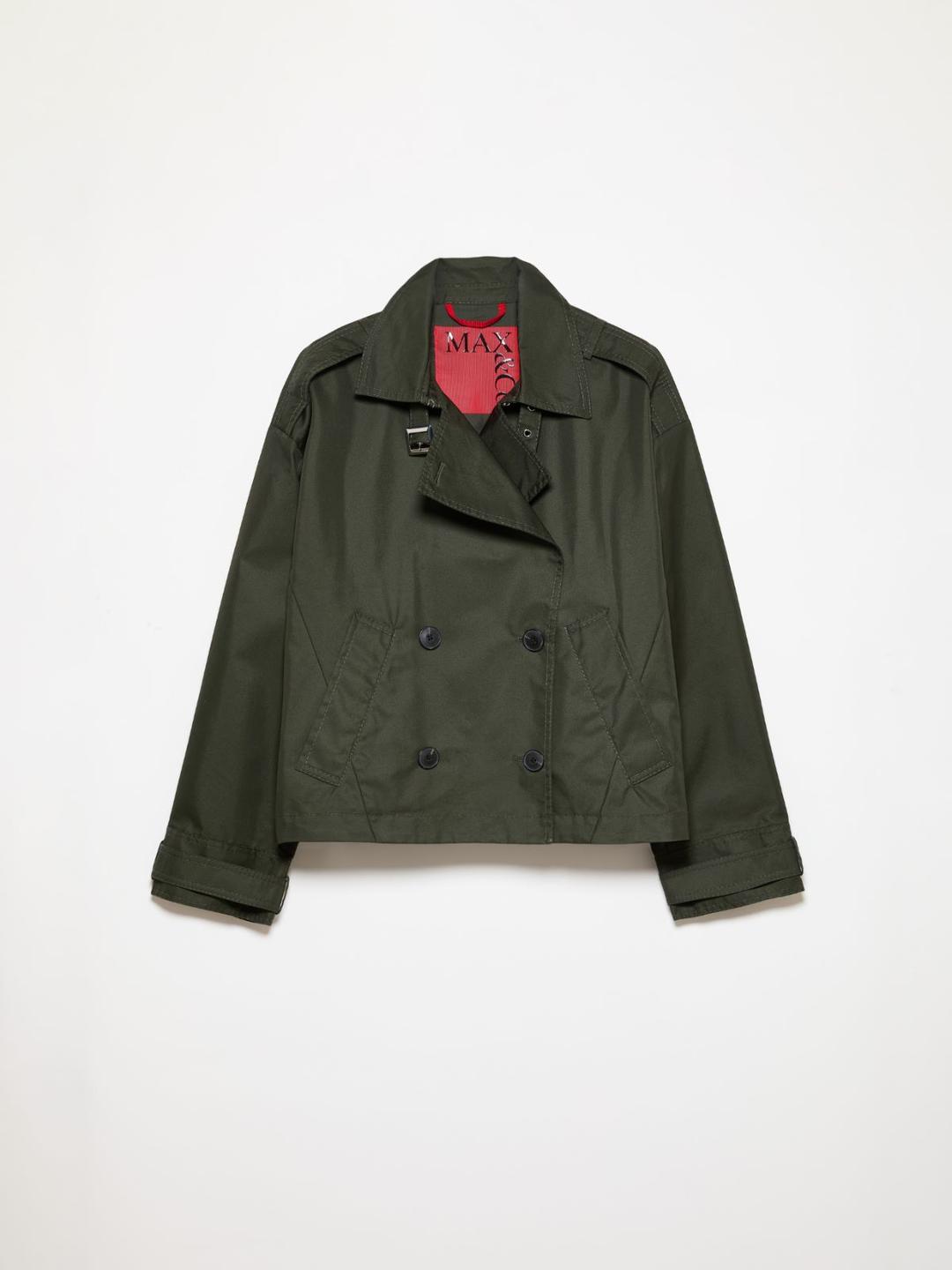 Cropped trench in gabardine | Max&Co Cropped trench in gabardine verde scuro, versione corta del classico impermeabile, con taglio doppiopetto, alamari sulle spalle e cinturini ai polsi. | Max&Co