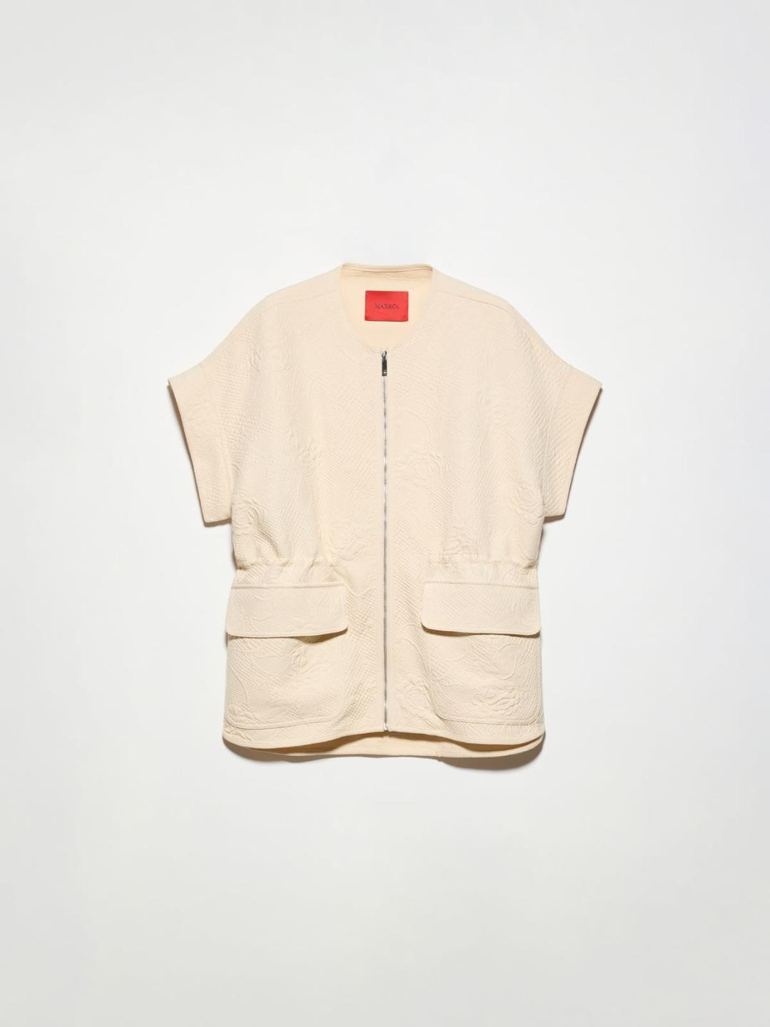 Giacca in tessuto matelassé | Max&Co Giacca in tessuto matelassé color latte con motivi floreali, girocollo, maniche a kimono corte e zip frontale. | Max&Co