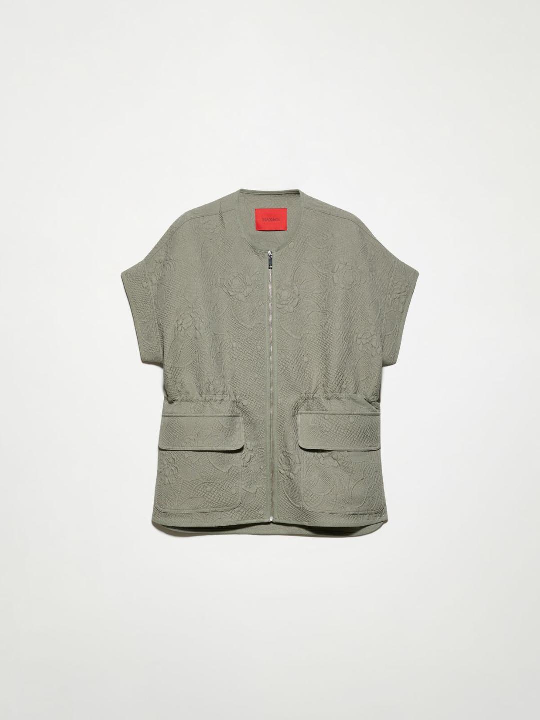 Giacca in tessuto matelassé | Max&Co Giacca in tessuto matelassé color salvia con motivi floreali, girocollo, maniche a kimono corte e tasche utility frontali. | Max&Co