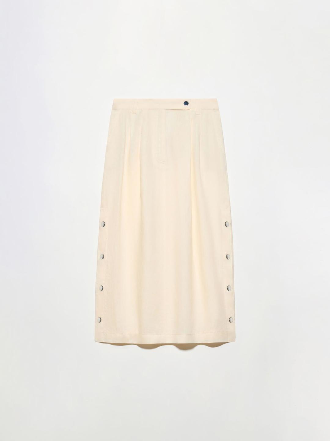 Gonna midi in puro lino | Max&Co Gonna midi in puro lino color latte con spacchi laterali regolabili da bottoni a pressione e dettagli sartoriali. | Max&Co