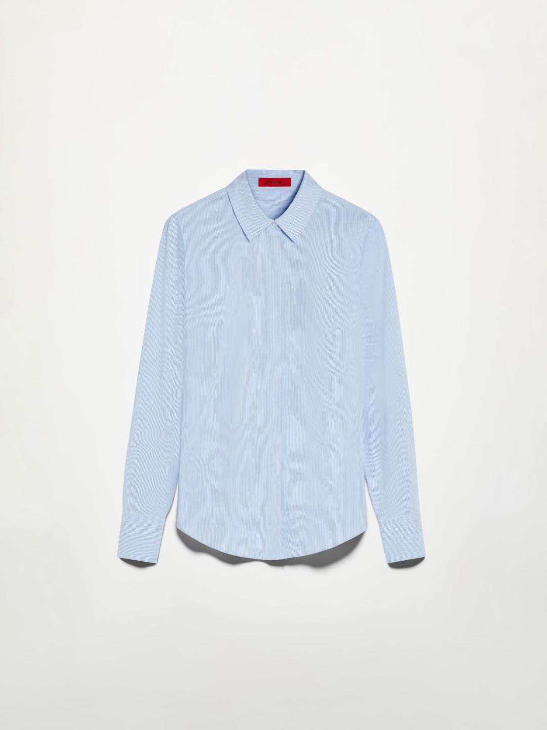 Camicia slim in popeline | Max&Co Camicia slim azzurra in popeline di cotone stretch da donna, con colletto classico e bottoni nascosti. | Max&Co