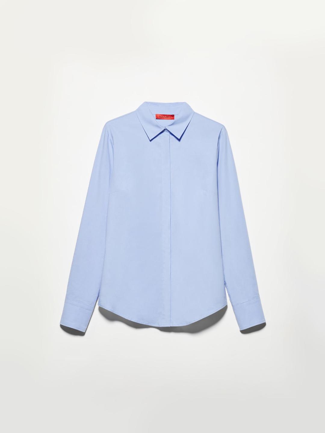 Camicia slim in popeline | Max&Co Camicia slim azzurra in popeline di cotone stretch da donna, con colletto classico e maniche lunghe. | Max&Co