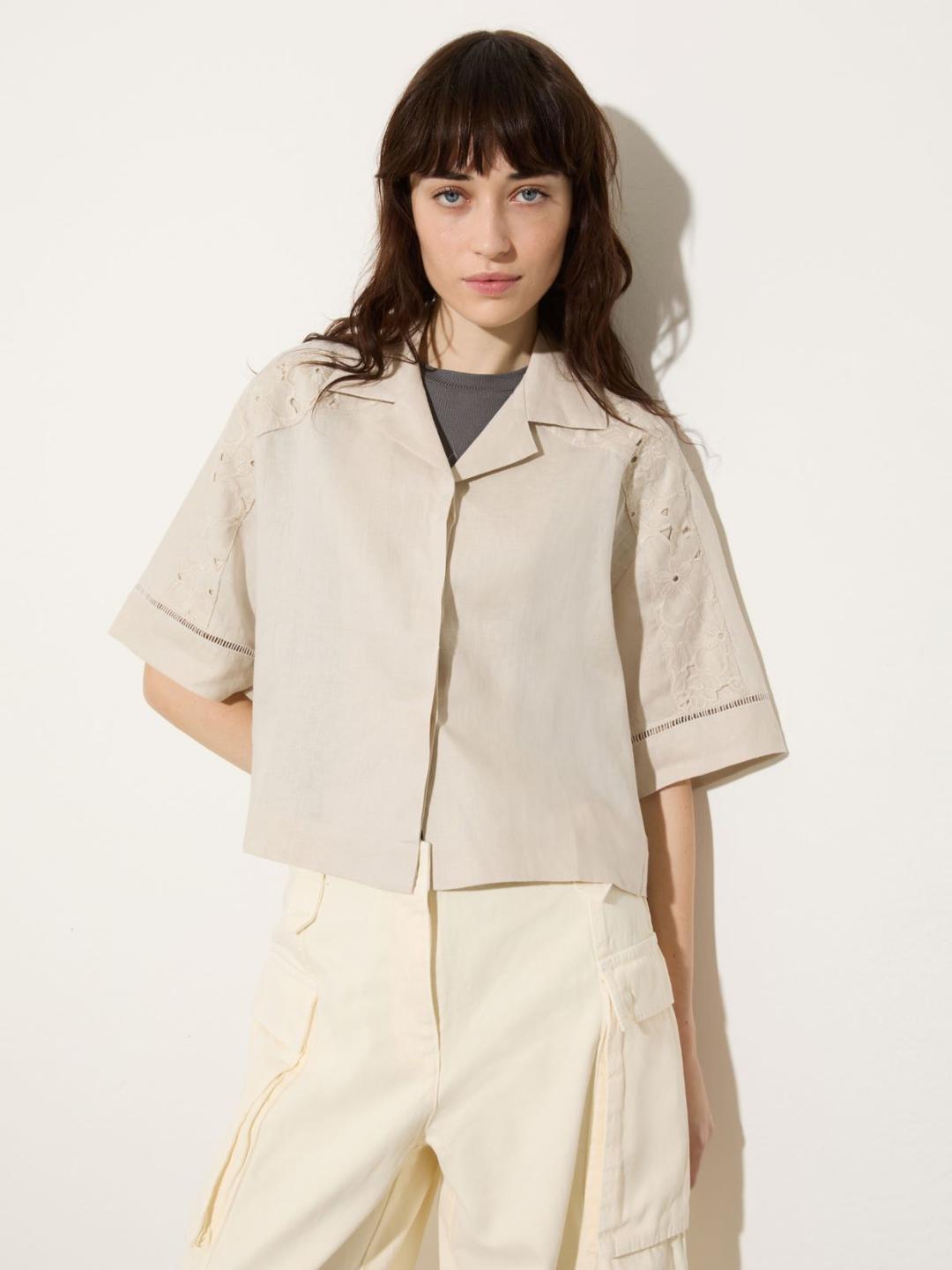 Camicia boxy in lino con ricami | Max&Co Camicia boxy in lino con ricami - vista alternativa - 0 | Max&Co