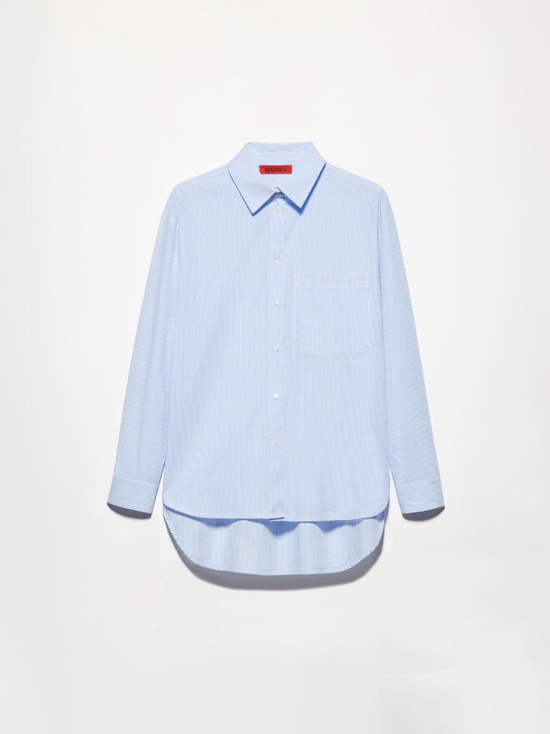 Camicia ampia in popeline | Max&Co Camicia ampia in popeline celeste a righe sottili con colletto classico, tasca sul davanti e orlo arrotondato più lungo sul retro. | Max&Co