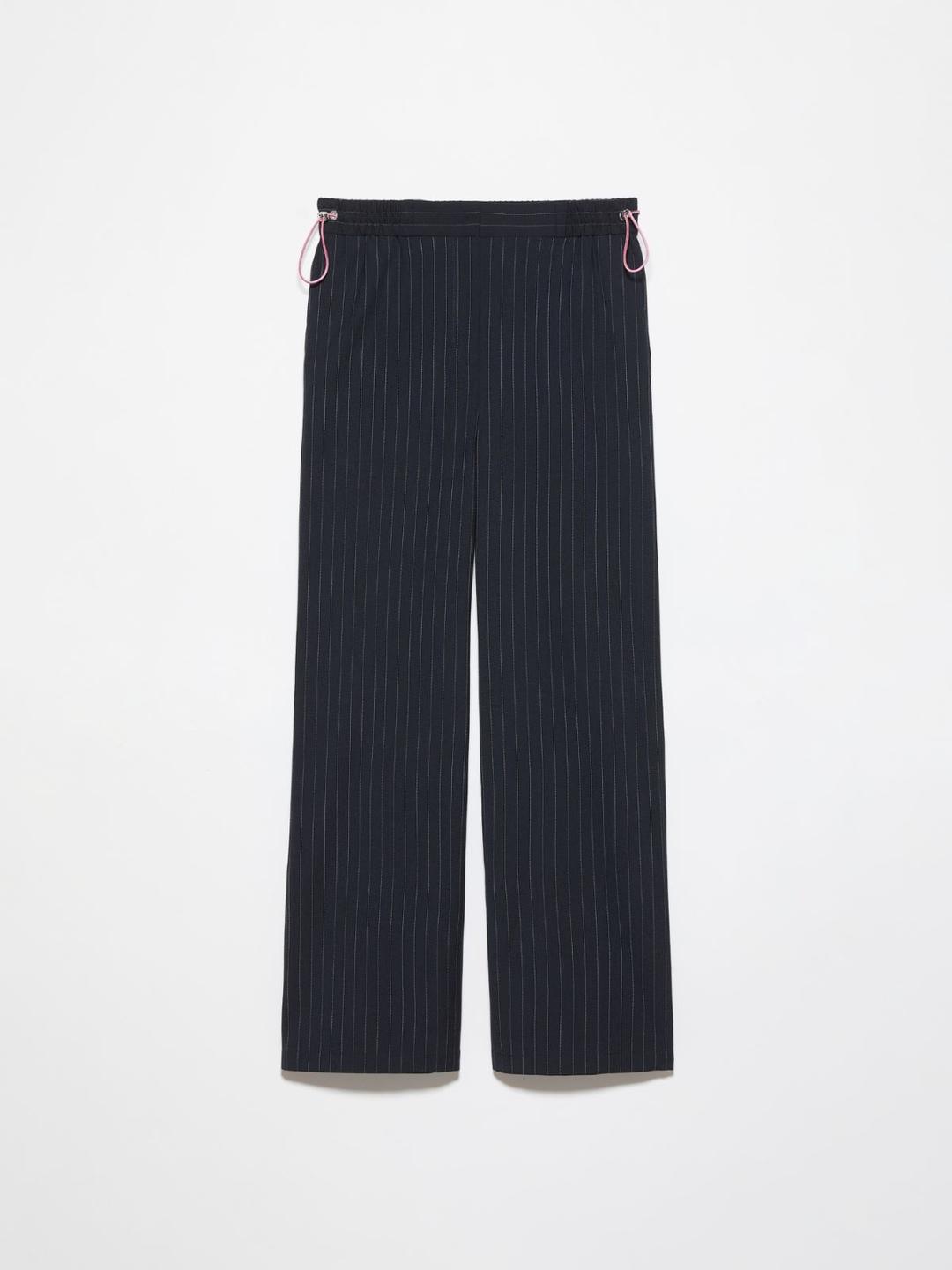 Pantaloni in blend di lana | Max&Co Pantaloni blu a righe in blend di lana stretch con fit regolare, vita con elastico interno e coulisse, gamba dritta e tasche alla francese. | Max&Co