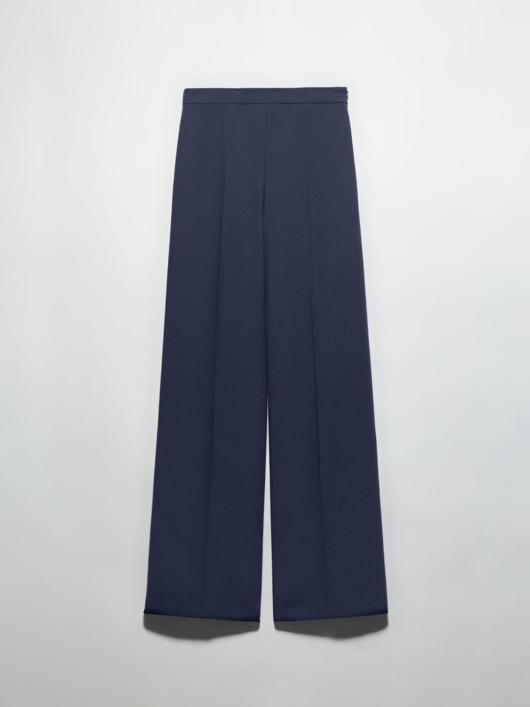 Pantaloni in envers satin | Max&Co Pantaloni blu navy in envers satin opaco con linee ampie, vita regolare e piega stirata, dotati di zip invisibile al fianco. | Max&Co