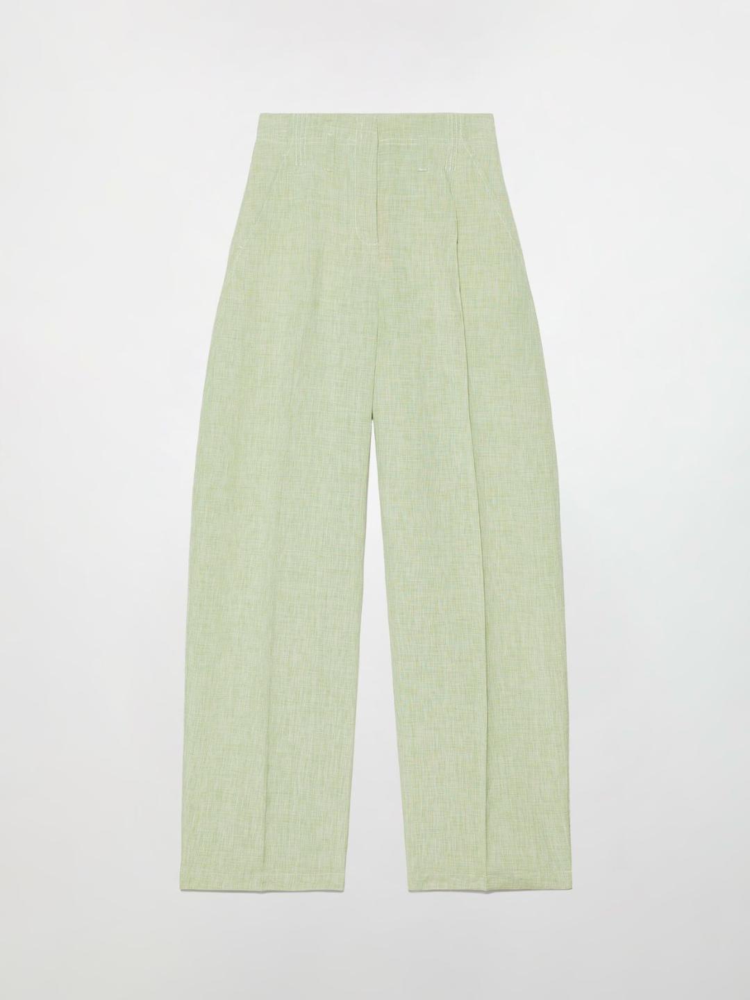 Pantaloni in blend di lino | Max&Co Pantaloni verdi in blend di lino a vita alta con pieghe e tasche alla francese, taglio morbido e gamba slanciata. | Max&Co