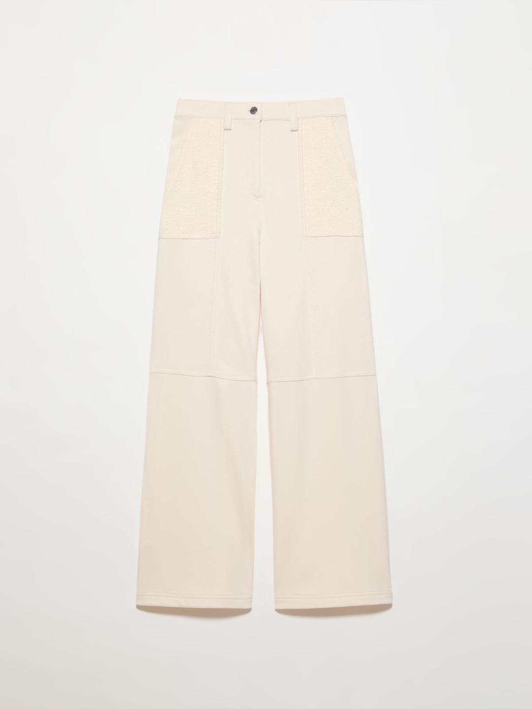 Pantaloni in felpa e stuoia | Max&Co Pantaloni in felpa color latte con gamba dritta e dettagli in tessuto a stuoia, vita regolare con passanti e tasche applicate. | Max&Co
