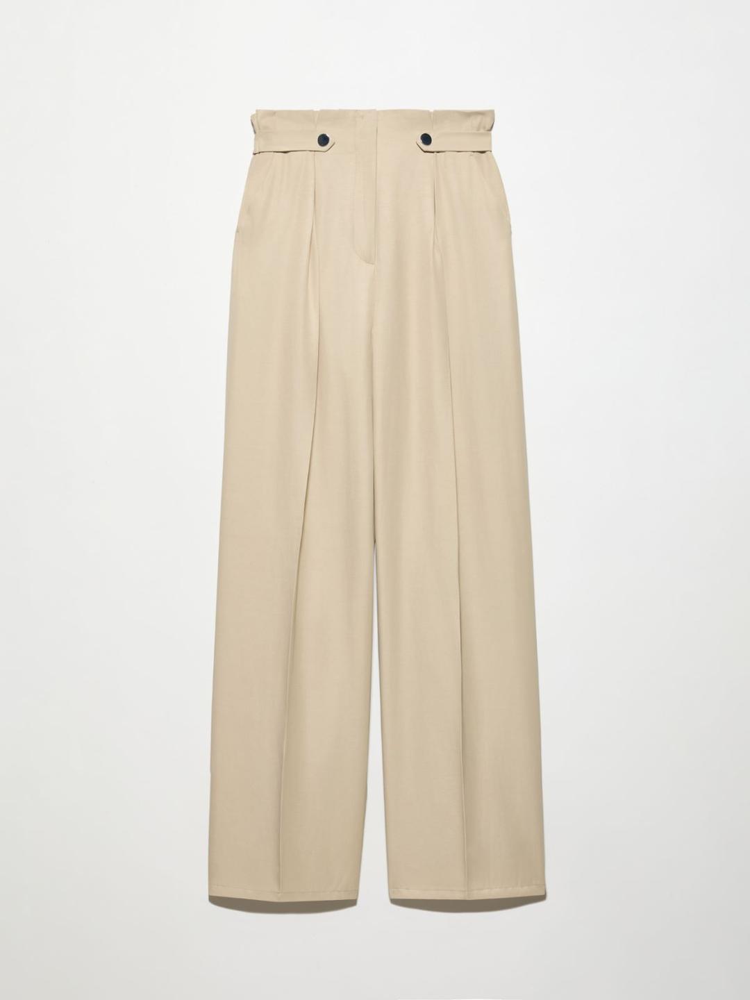 Pantaloni paperbag fluidi | Max&Co Pantaloni paperbag fluidi beige in viscosa e lino con vita alta, gamba dritta e morbida, piega stirata e tasche frontali. | Max&Co