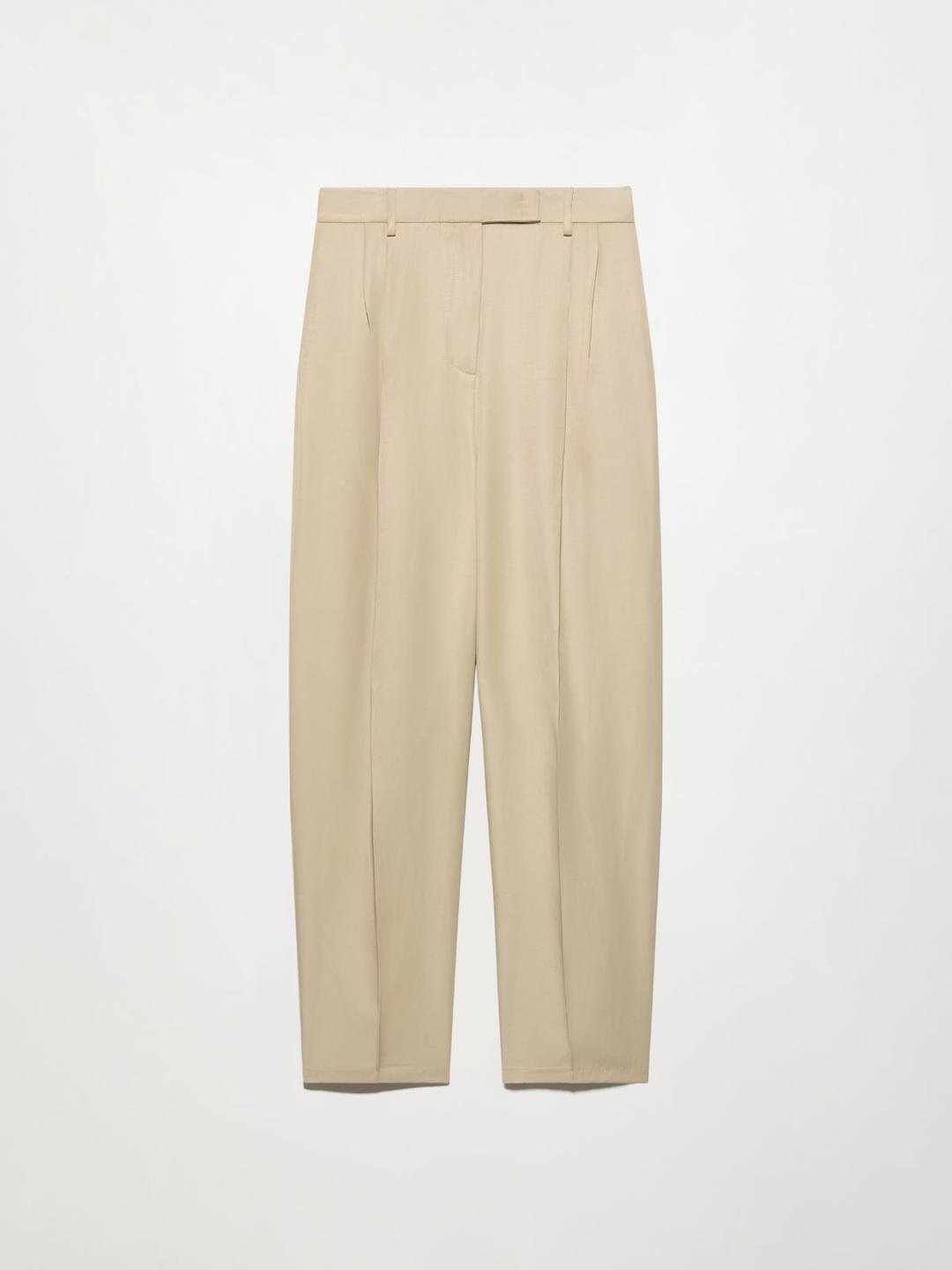 Pantaloni barrel leg fluidi | Max&Co Pantaloni beige barrel leg fluidi in viscosa e lino con pieghe stirate e tasche inserite. | Max&Co