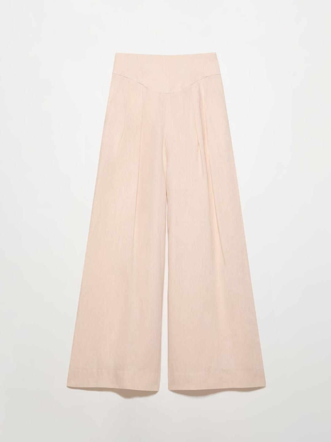 Pantaloni ampi in puro lino | Max&Co Pantaloni ampi in puro lino color cipria con baschina sagomata a vita alta e pieghe stirate. | Max&Co