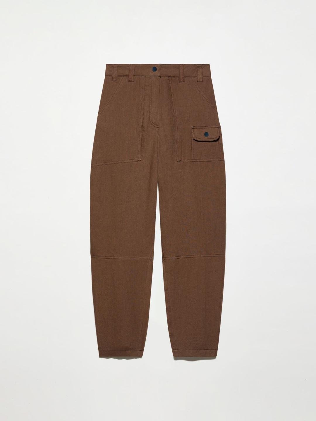 Pantaloni barrel in puro lino | Max&Co Pantaloni barrel in puro lino color caffè con tasche utility e gamba morbida. | Max&Co