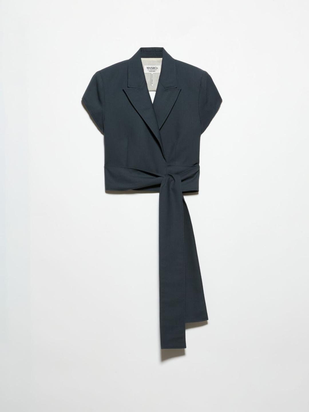 Blazer top Sami Miró &Co.llaboration | Max&Co Blazer top doppiopetto grigio scuro in gabardine di lana, parte della capsule Sami Miró &Co.llaboration, con maniche corte e maxi fusciacca da annodare in vita. | Max&Co