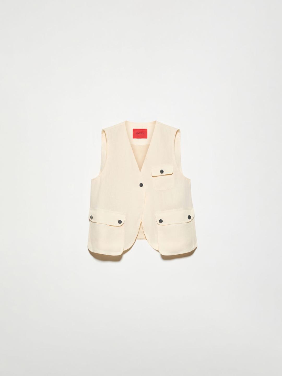 Gilet in puro lino | Max&Co Gilet multitasche in puro lino color latte con scollo a V e chiusure a bottoni a pressione. | Max&Co