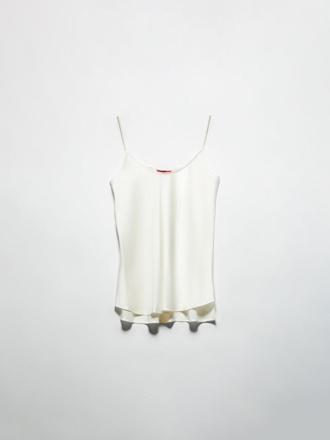 Top in raso di seta | Max&Co Top in raso di seta bianco con spalline sottili, scollo arrotondato e orlo più lungo sul retro. | Max&Co