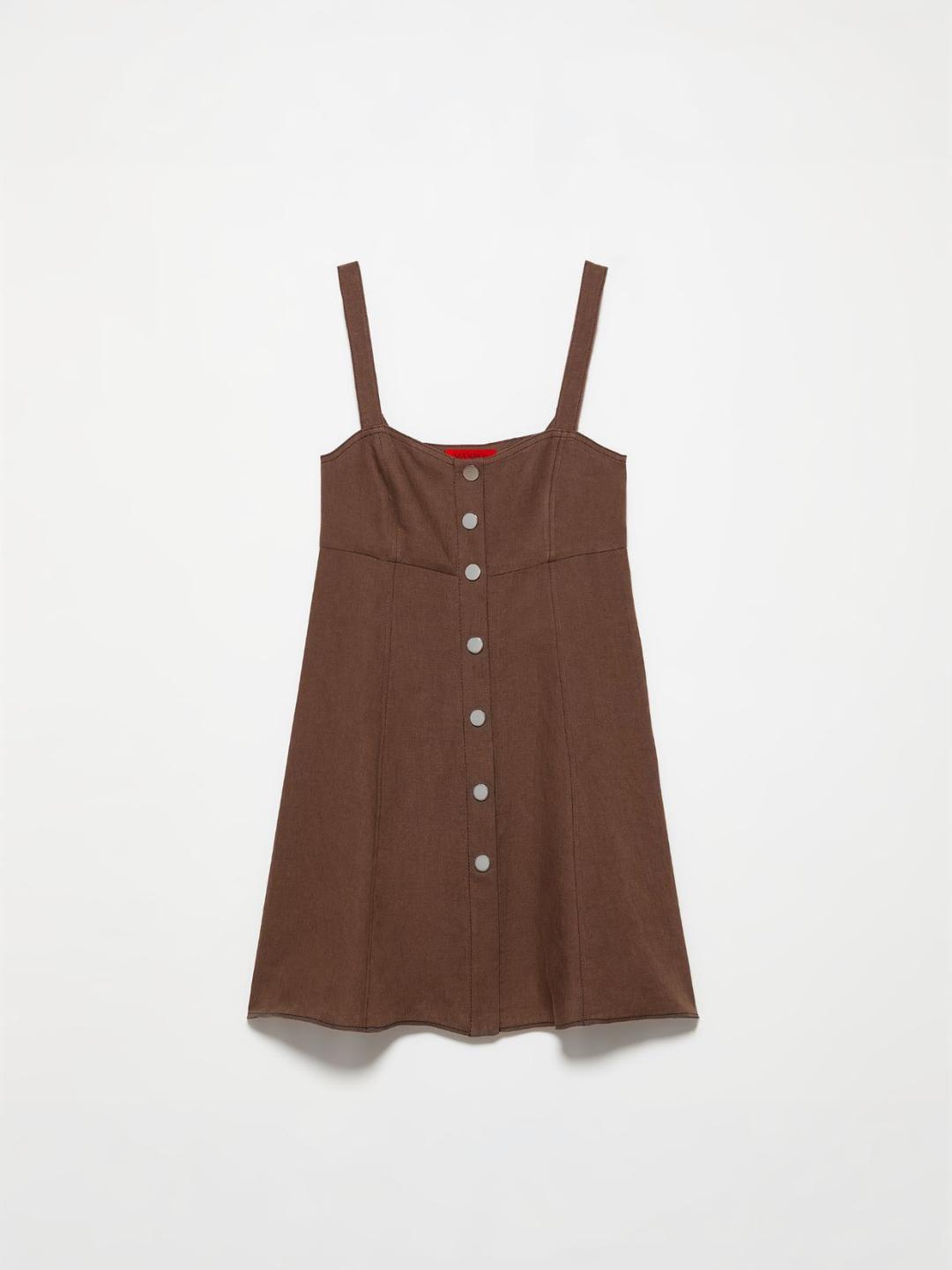 Top fit & flare in puro lino | Max&Co Top fit & flare in puro lino color caffè con chiusura a bottoni sul davanti e taglio svasato. | Max&Co
