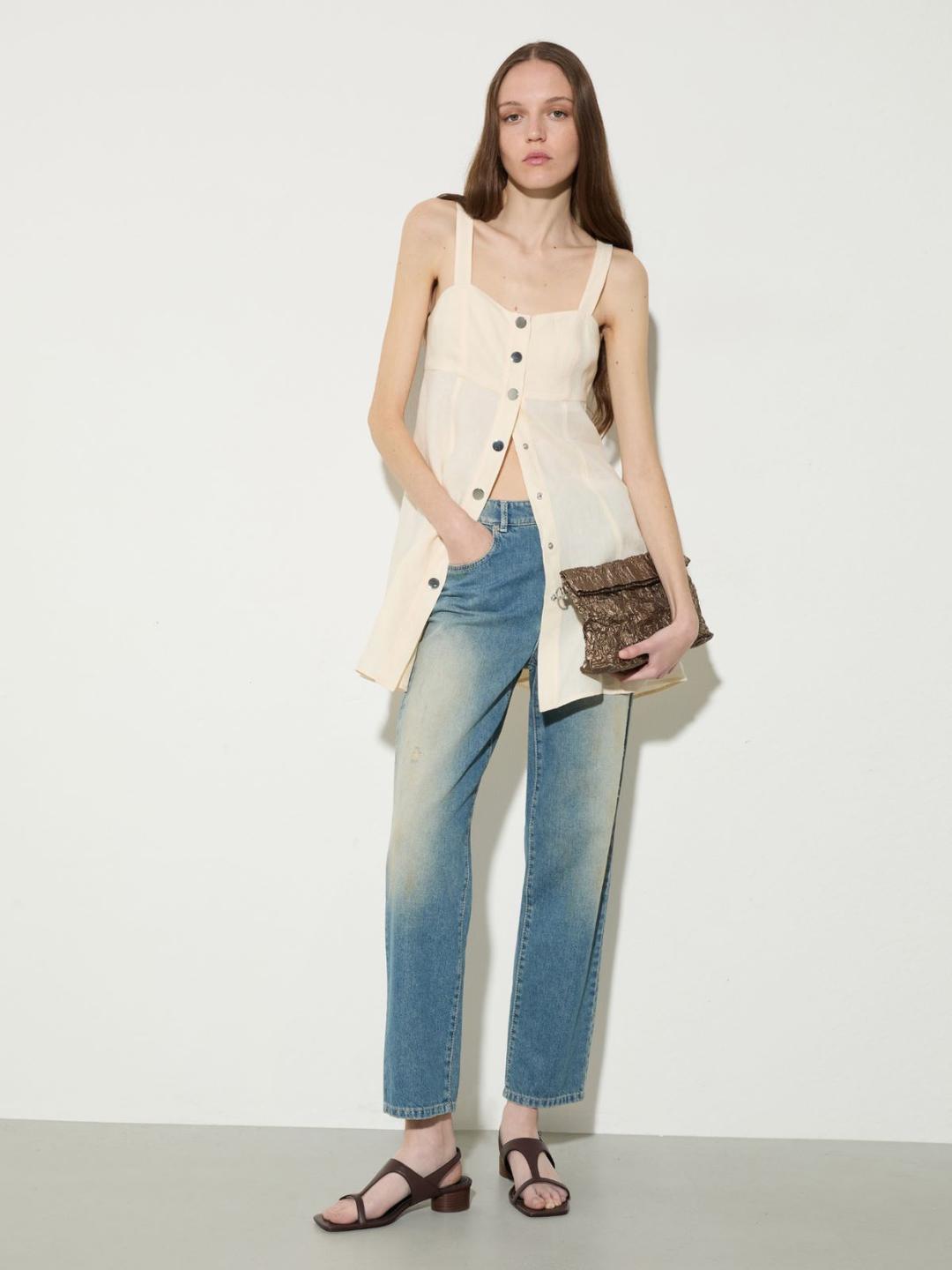 Top fit & flare in puro lino | Max&Co Top fit & flare in puro lino - vista alternativa - 1 | Max&Co
