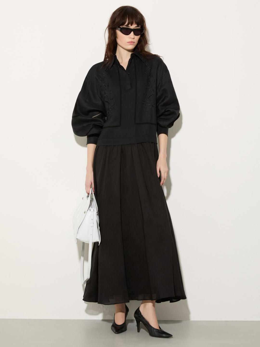 Abito lungo in lino e mussola | Max&Co Abito lungo in lino e mussola - vista alternativa - 1 | Max&Co