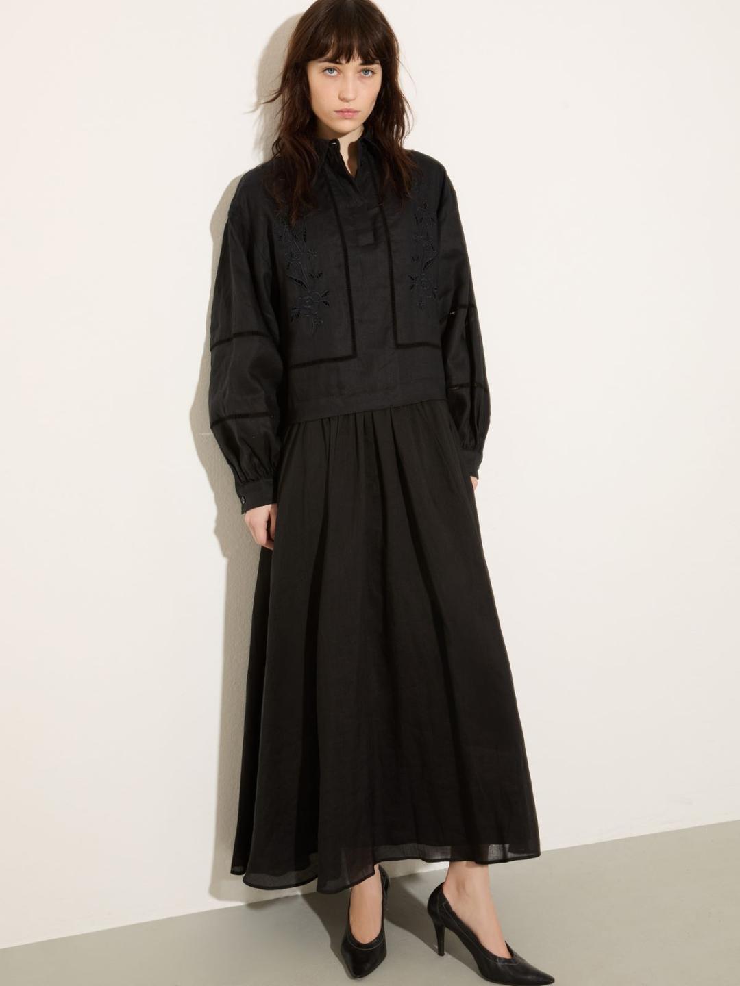 Abito lungo in lino e mussola | Max&Co Abito lungo in lino e mussola - vista alternativa - 1 | Max&Co