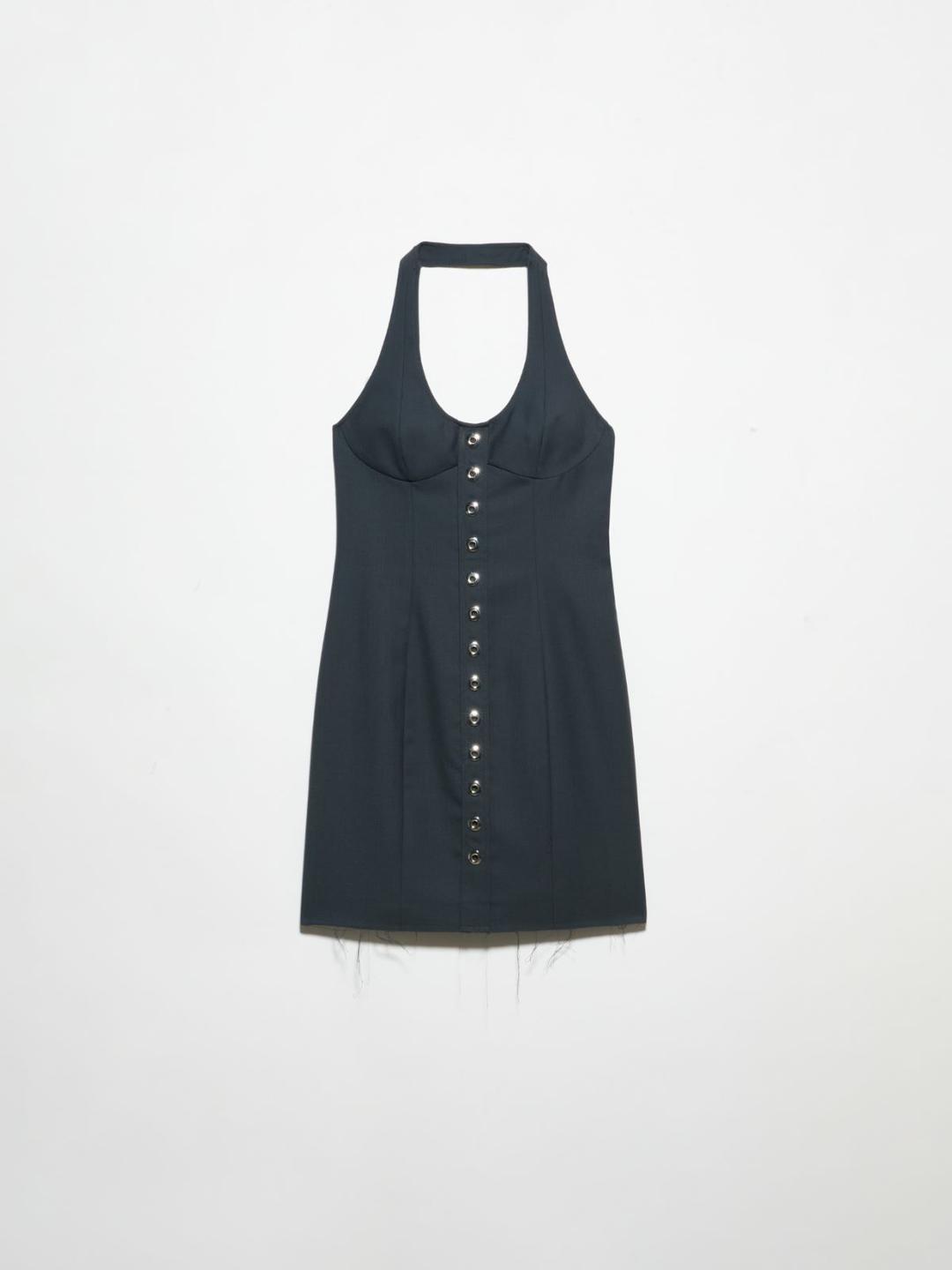 Abito in gabardine Sami Miró &Co.llaboration | Max&Co Abito in gabardine grigio scuro Sami Miró &Co.llaboration con scollo halterneck, occhielli metallici sul davanti e orlo a taglio vivo. | Max&Co