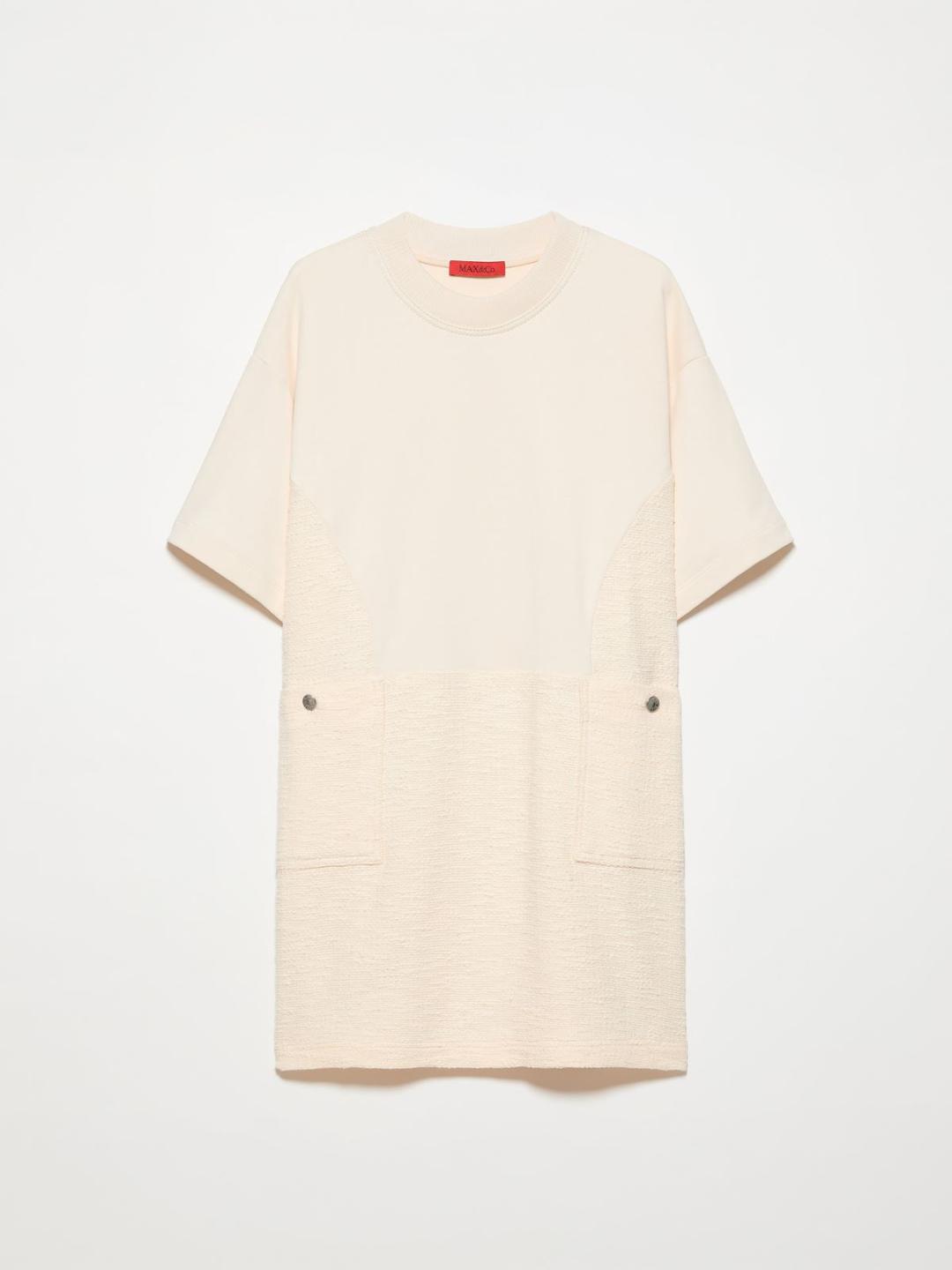 Abito in felpa e stuoia | Max&Co Abito in felpa e stuoia color latte con girocollo, maniche al gomito e tasche applicate sul davanti. | Max&Co