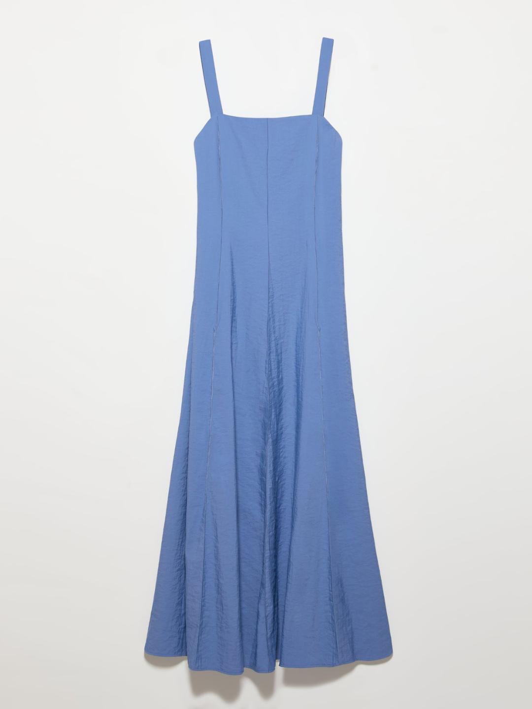 Abito princesse in nylon fluido | Max&Co Abito da donna in nylon fluido color avio, modello princesse con scollo dritto e drappeggio asimmetrico sul fondo. | Max&Co
