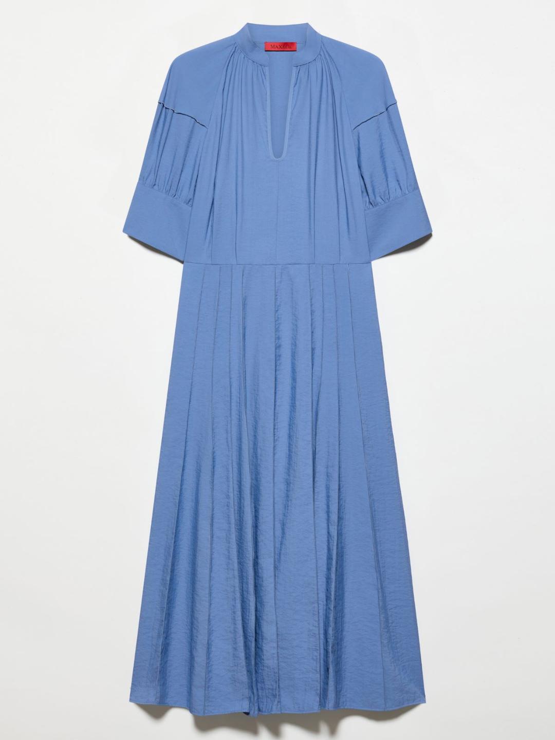 Abito fit & flare in nylon fluido | Max&Co Abito fit & flare in nylon fluido color avio con collo a listino, maniche balloon e gonna svasata. | Max&Co