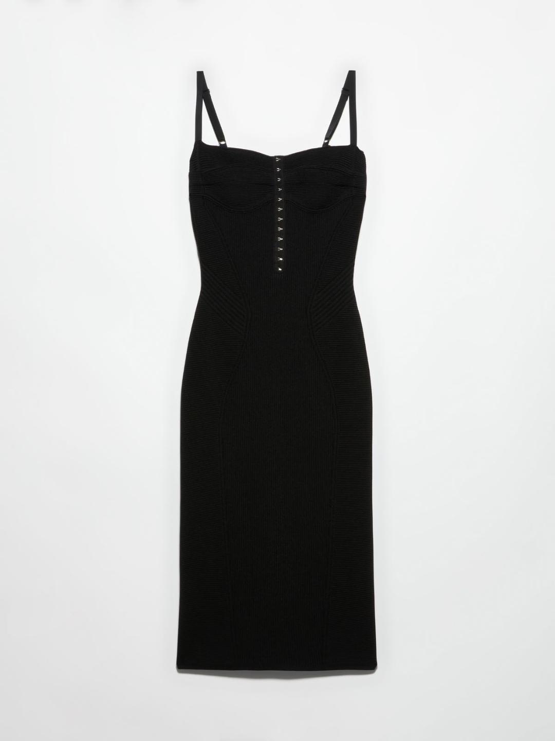 Abito in maglia Sami Miró &Co.llaboration | Max&Co Abito in maglia nero aderente Sami Miró &Co.llaboration con scollo a U posteriore e chiusura con gancetti frontale. | Max&Co