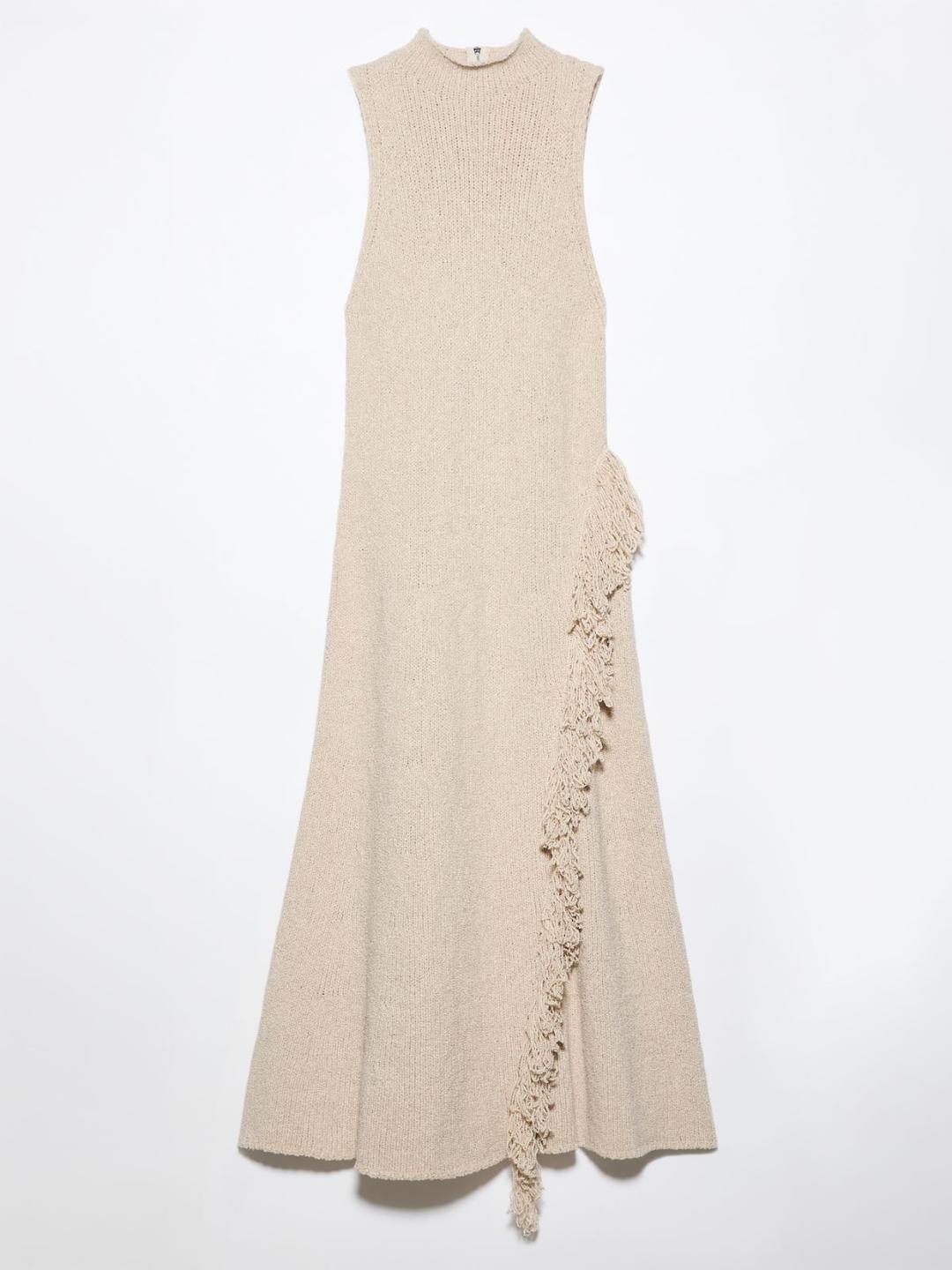 Abito midi in maglia con frangia | Max&Co Abito midi in maglia color ghiaccio con frangia asimmetrica sul fondo e lavorazione bouclé. | Max&Co
