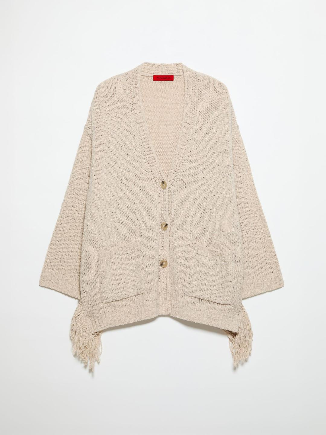 Cardigan bouclé con frange | Max&Co Cardigan bouclé color ghiaccio con frange e tasche applicate, caratterizzato da una silhouette oversize e lavorazione rasata. | Max&Co