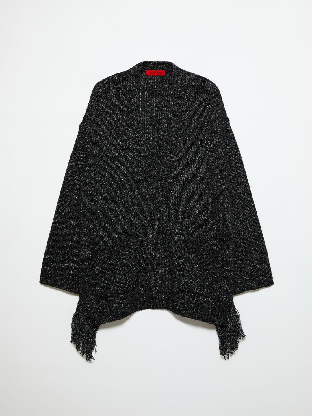 Cardigan bouclé con frange | Max&Co Cardigan bouclé nero oversize con frange decorative sugli spacchi laterali e tasche applicate sul davanti. | Max&Co