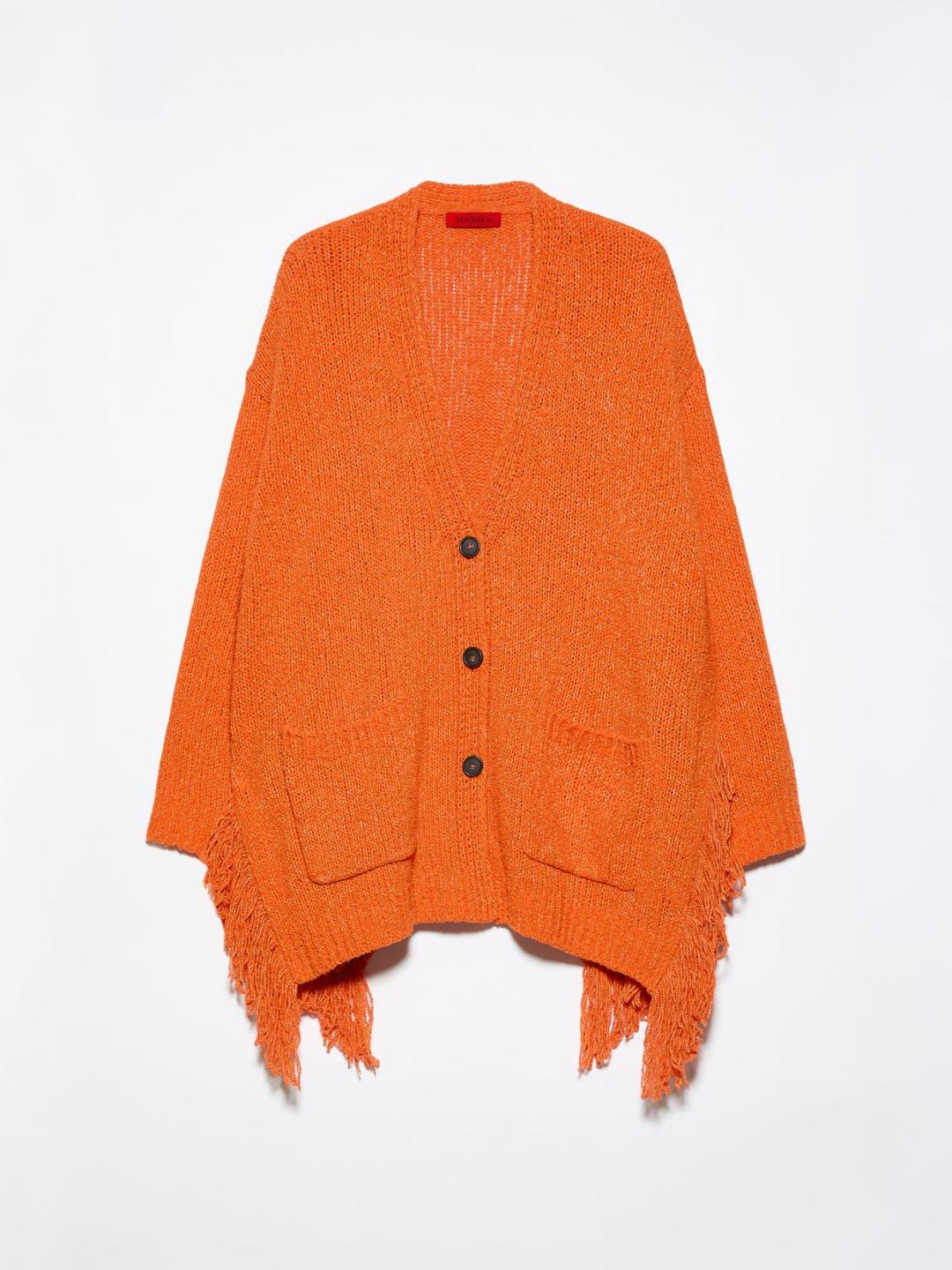 Cardigan bouclé con frange | Max&Co Cardigan bouclé arancione oversize con frange, scollo a V, spalle scese e tasche applicate sul davanti. | Max&Co