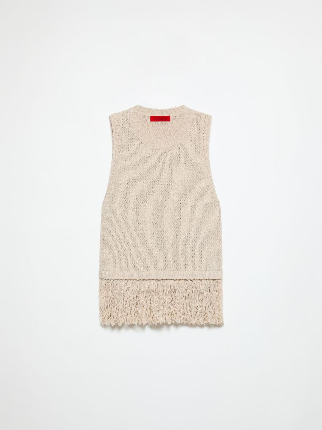 Top in maglia bouclé | Max&Co Top in maglia bouclé color ghiaccio con frangia all'orlo e girocollo a costine. | Max&Co