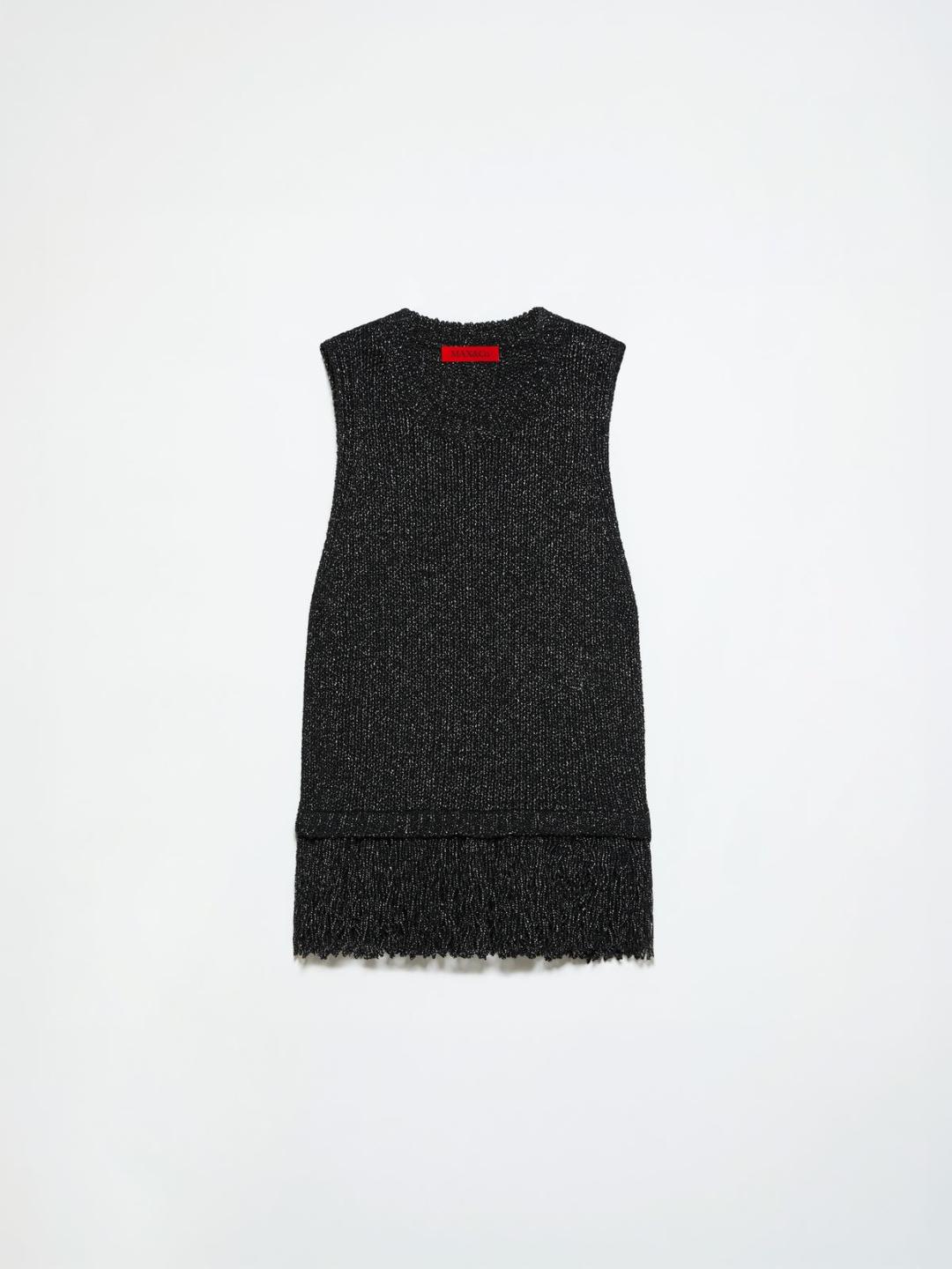 Top in maglia bouclé | Max&Co Top in maglia bouclé nero con frangia all'orlo e girocollo a costine. | Max&Co