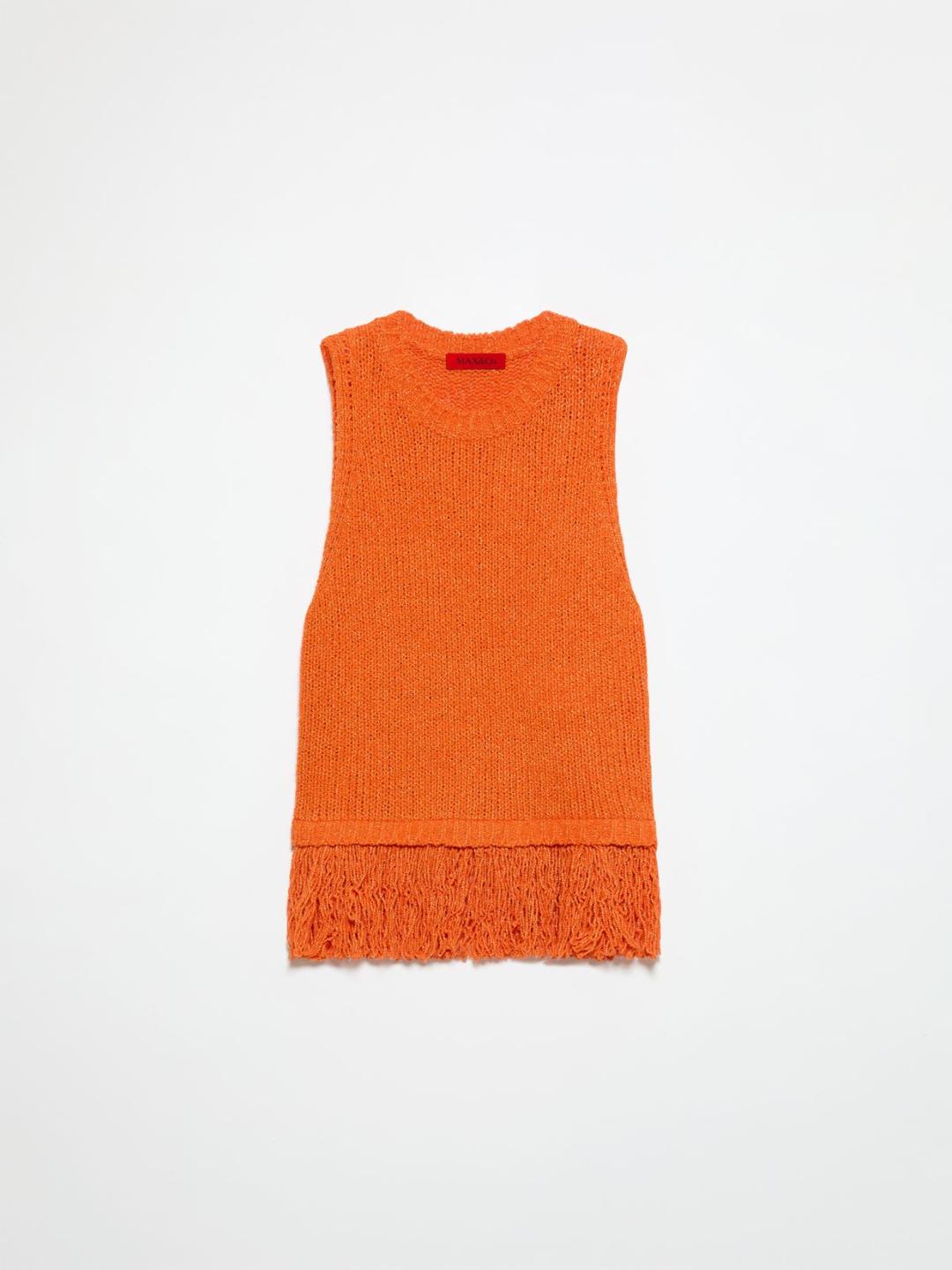 Top in maglia bouclé | Max&Co Top arancione in maglia bouclé con frangia all'orlo e girocollo a costine. | Max&Co