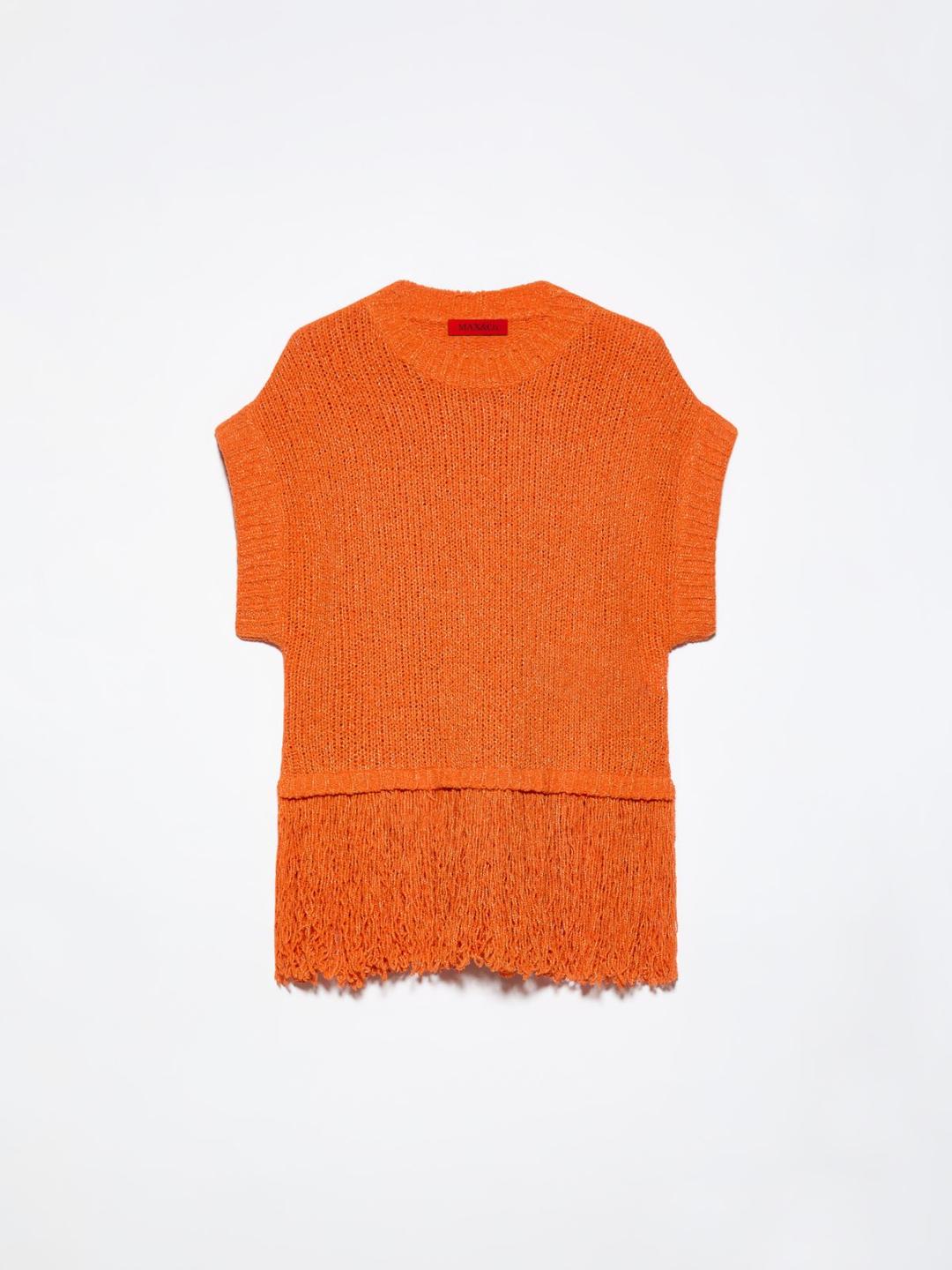 Maglia bouclé con frangia | Max&Co Maglia bouclé arancione da donna con frangia all'orlo e girocollo, perfetta per outfit estivi. | Max&Co