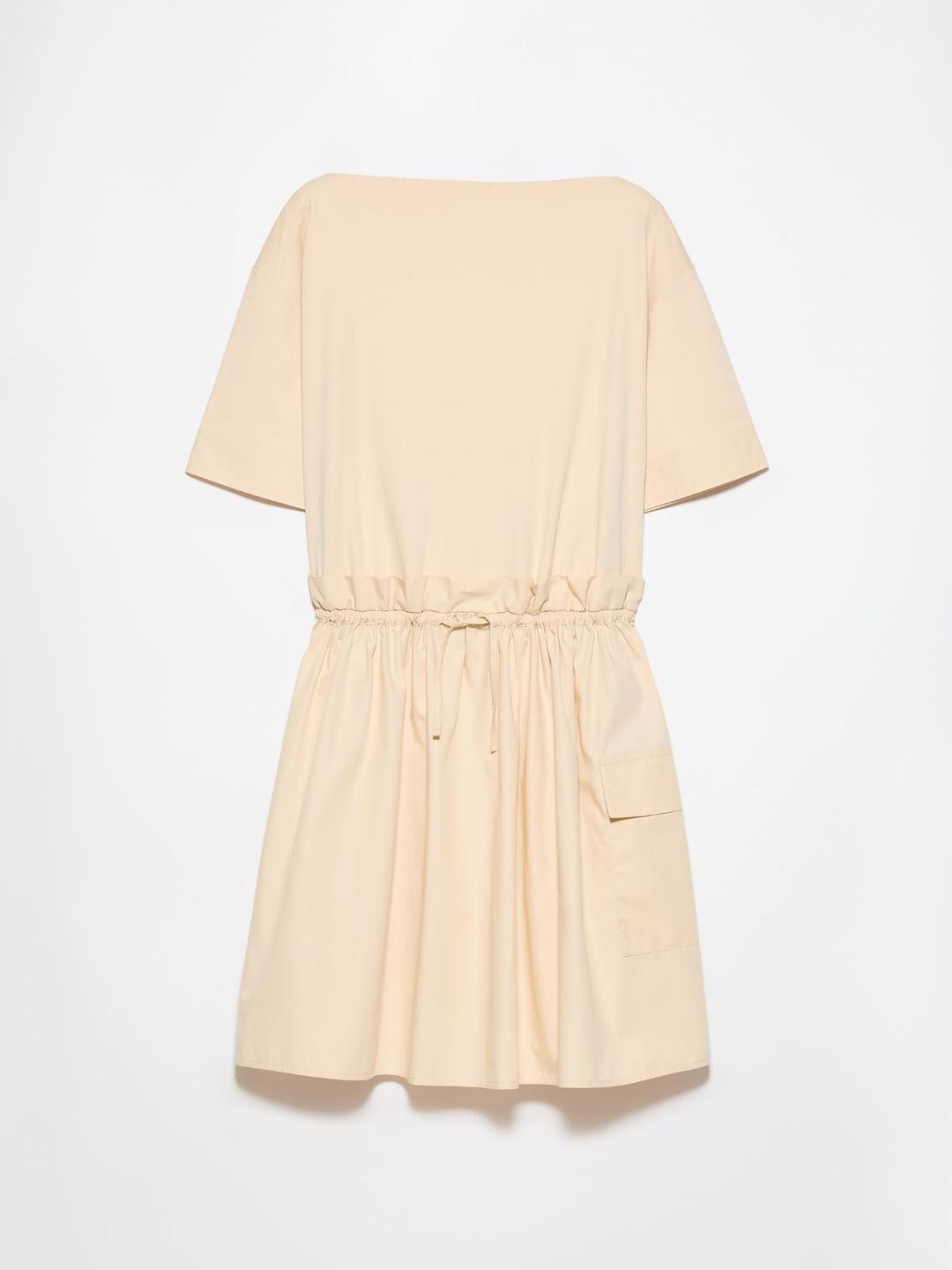 Abito in jersey e popeline | Max&Co Abito midi color sabbia in jersey di cotone con scollo a barchetta, maniche corte e vita bassa con coulisse, dotato di tasca utility al fianco. | Max&Co