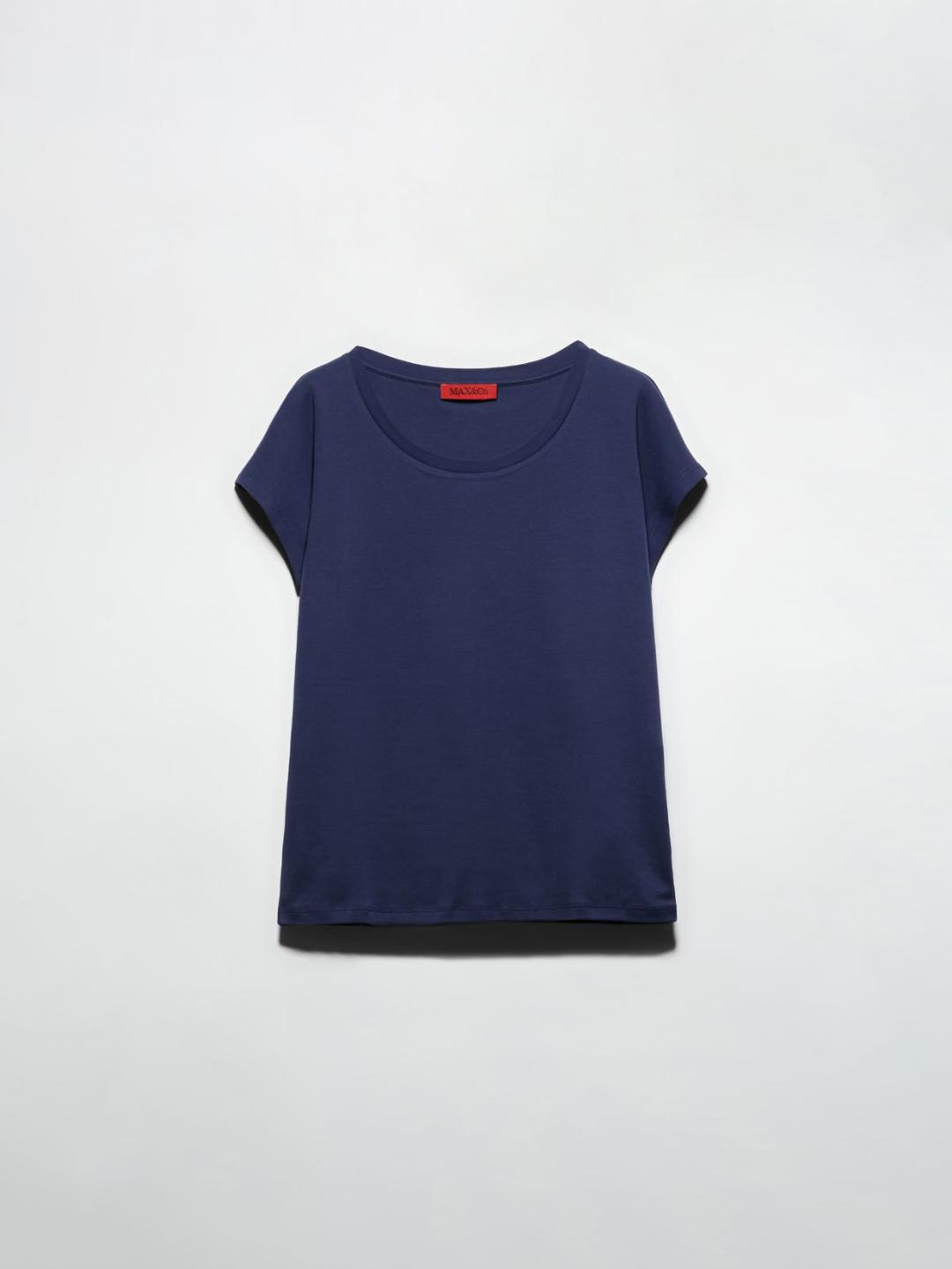 T-shirt in jersey di cotone | Max&Co T-shirt blu navy in jersey di cotone con taglio dritto, scollo arrotondato e maniche corte a kimono. | Max&Co