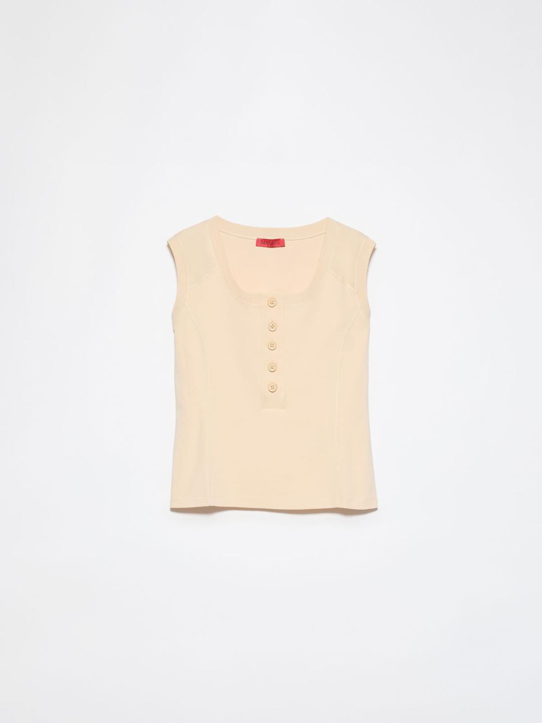 Top in jersey e popeline | Max&Co Top in jersey e popeline color sabbia con scollo tondo, maniche a kimono e abbottonatura a serafino sul davanti. | Max&Co