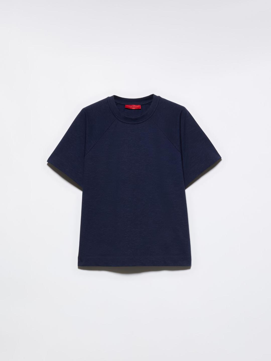 T-shirt in cotone e lino | Max&Co T-shirt blu notte in cotone e lino con girocollo e maniche raglan corte, caratterizzata da un design pulito e un fit boxy impeccabile. | Max&Co